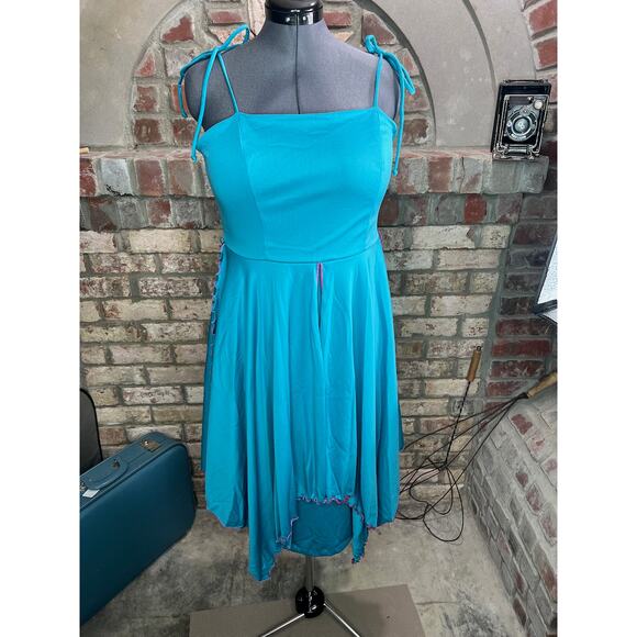 slip dress adjustable straps blue purple handkerchief hem - Picture 2 of 10